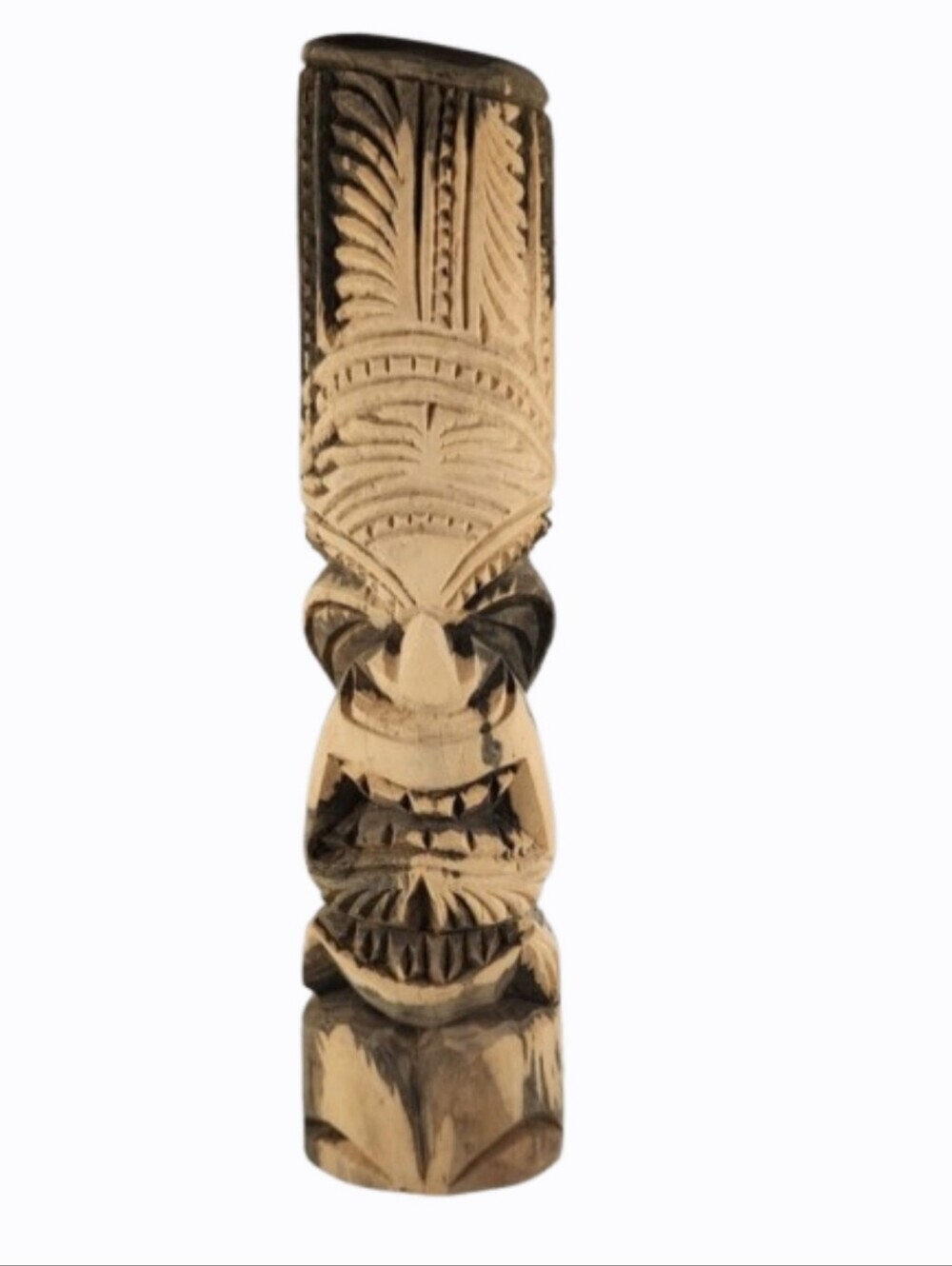 Tiki Totem Hand-carved Hawaii Sculpture Polynesian Statue Figure, Unglazed VTG